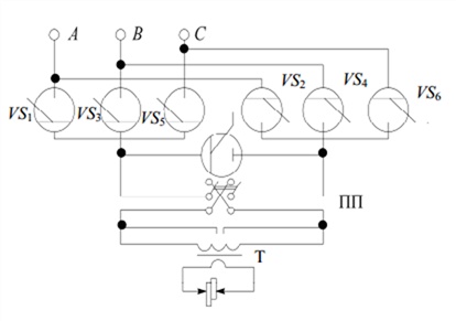 Схема преобразователя однополупериодной низкочастотной машины