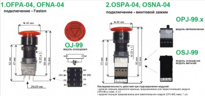 Задатчик стоп-кнопка, без арретирования, монтажное отверстие 22 мм OFPA-04, OFNA-04, OSPA-04, OSNA-04, OJ-99, OPJ-99.x, OSJ-99
