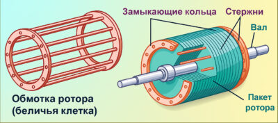 Схема ротора типа "беличья клетка" (Squirrel Cage)