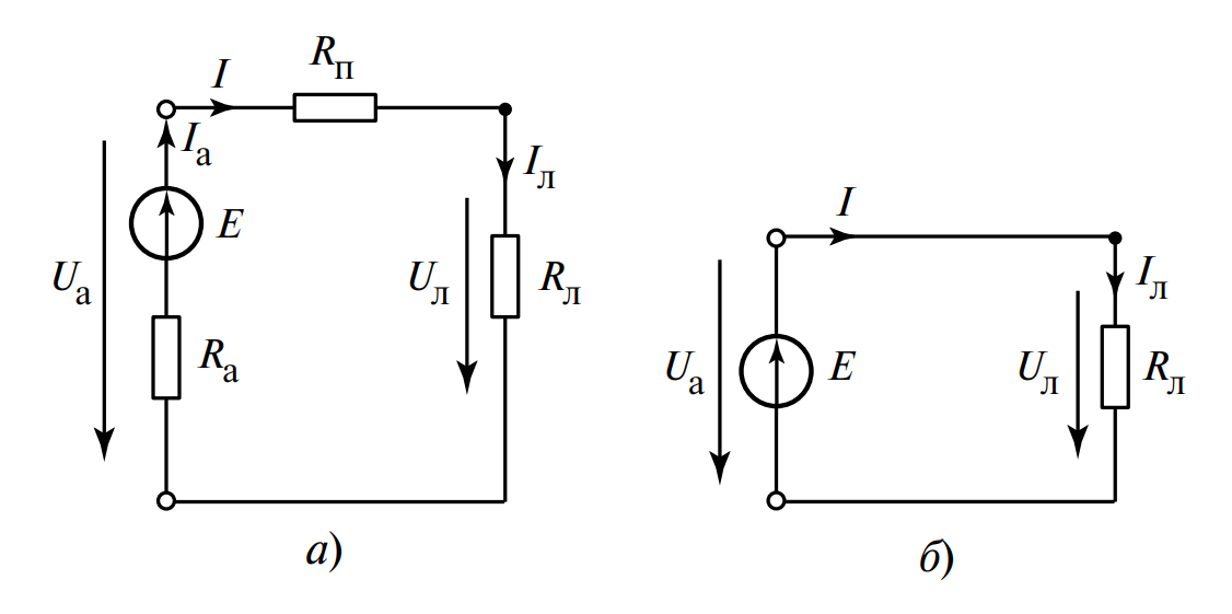 Схемы замещения цепи питания электрической лампы