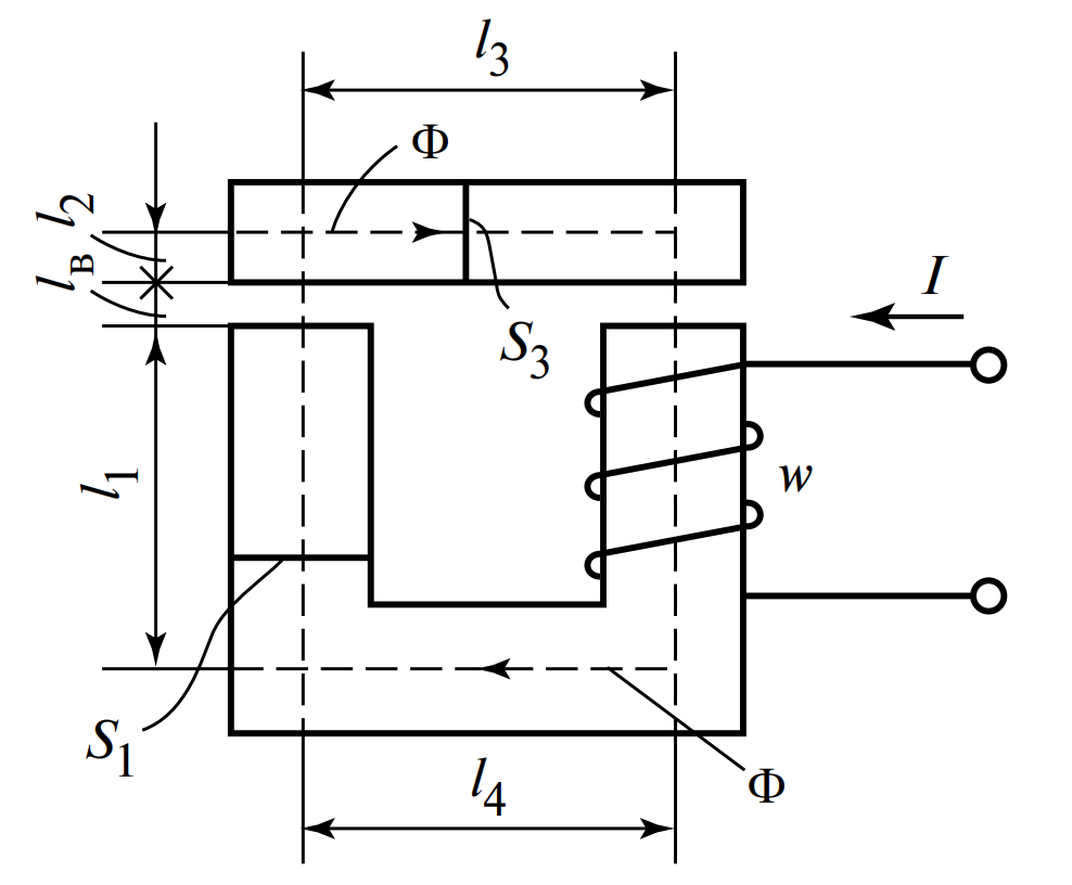 Схема П-образного электромагнита с якорем