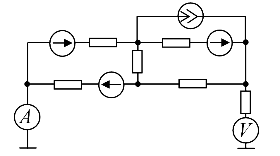 Схема с активным двухполюсником и подключенными измерительными приборами