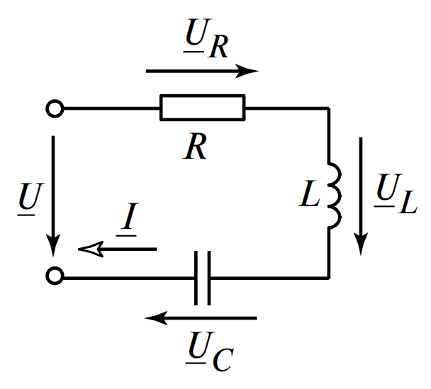 Схема последовательного RLC-контура с источником переменного напряжения