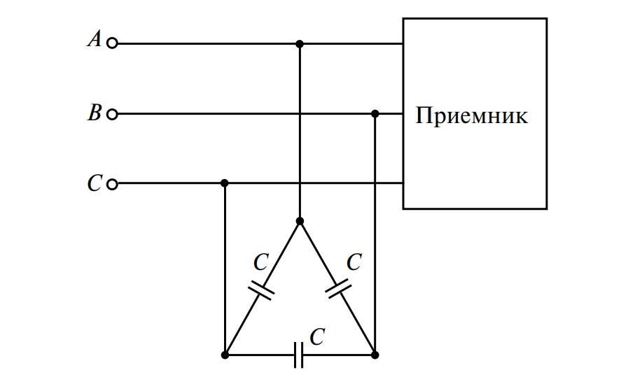 Схема подключения конденсаторной установки (треугольником)