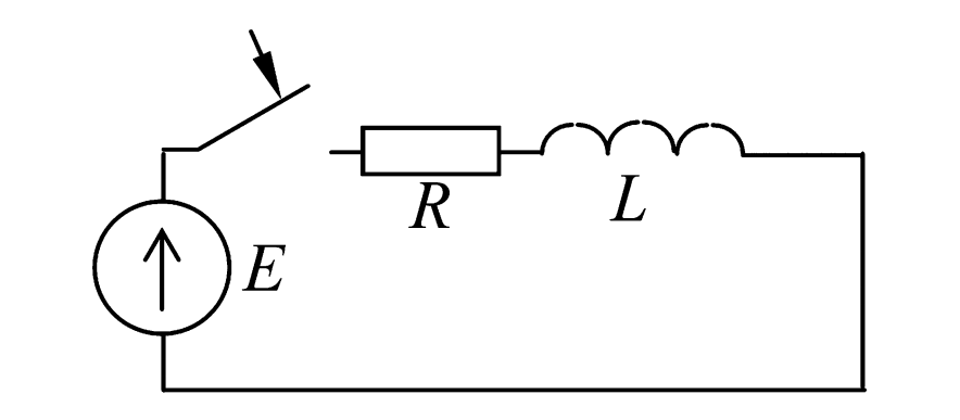 Схема электрической цепи к примеру 2.2. Показывает последовательное соединение R и L, подключаемое ключом к источнику E