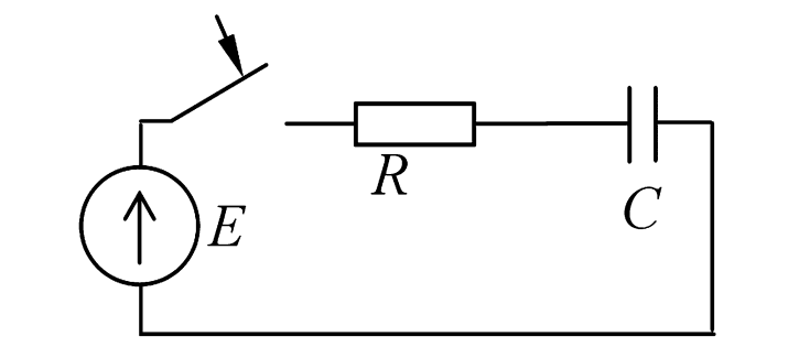 Схема электрической цепи к примеру 2.4. Показывает последовательное соединение R и C, подключаемое ключом к источнику E