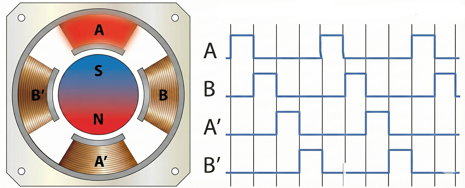 Устройство Шагового двигателя и диаграмма его коммутации