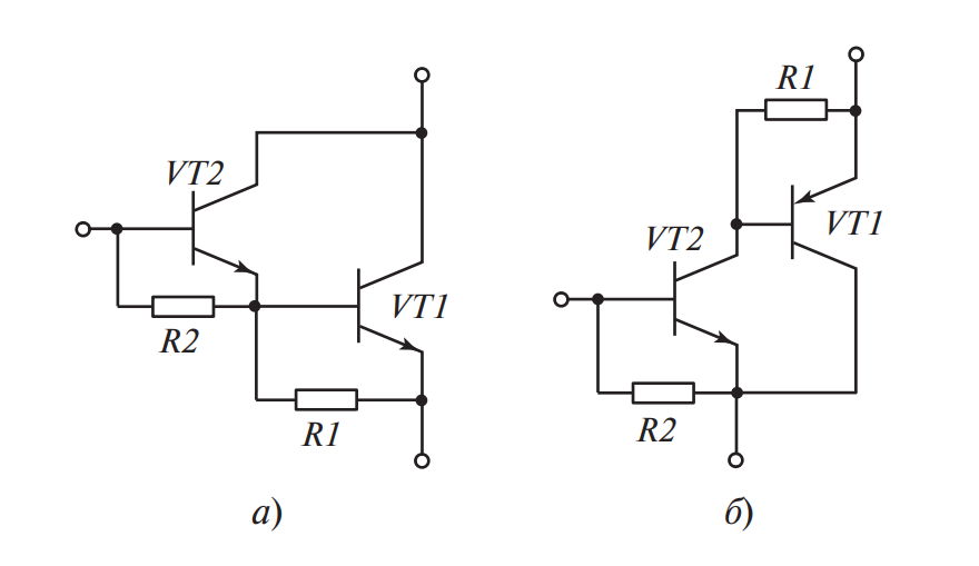 Составные транзисторы: а — схема Дарлингтона; б — схема Шиклаи
