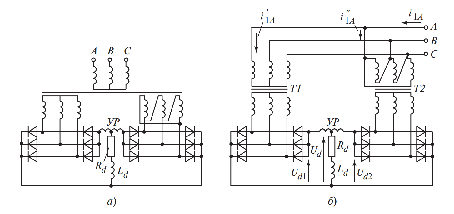 Трехфазные двухмостовые выпрямители с параллельным соединением