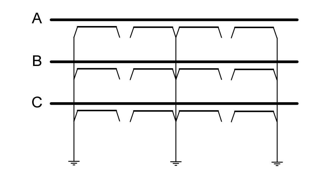 Схема соединения экранов, разделенных на K=4 секции