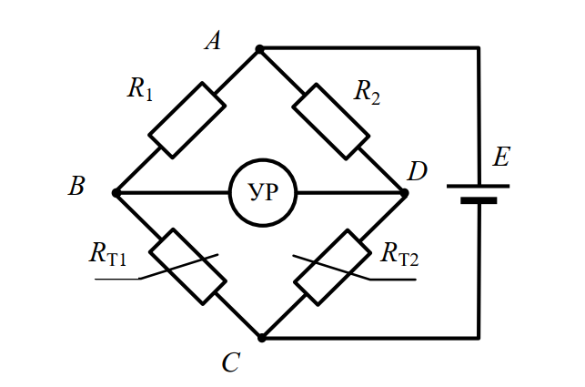 Схема моста Уитстона с четырьмя резисторами