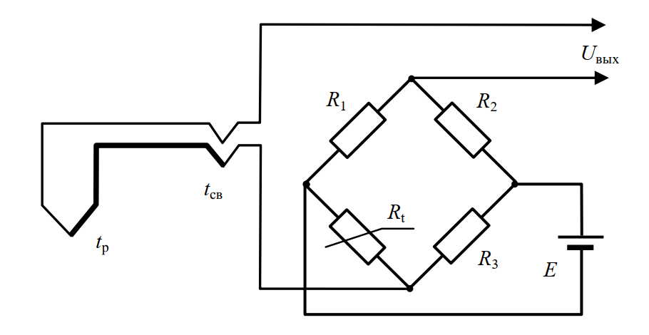 Схема введения поправки температуры холодных спаев (мостовая компенсация)