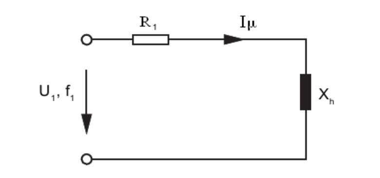 Эквивалентная схема обмотки двигателя, R1-активное сопротивление обмотки, Xh - реактивное сопротивление обмотки