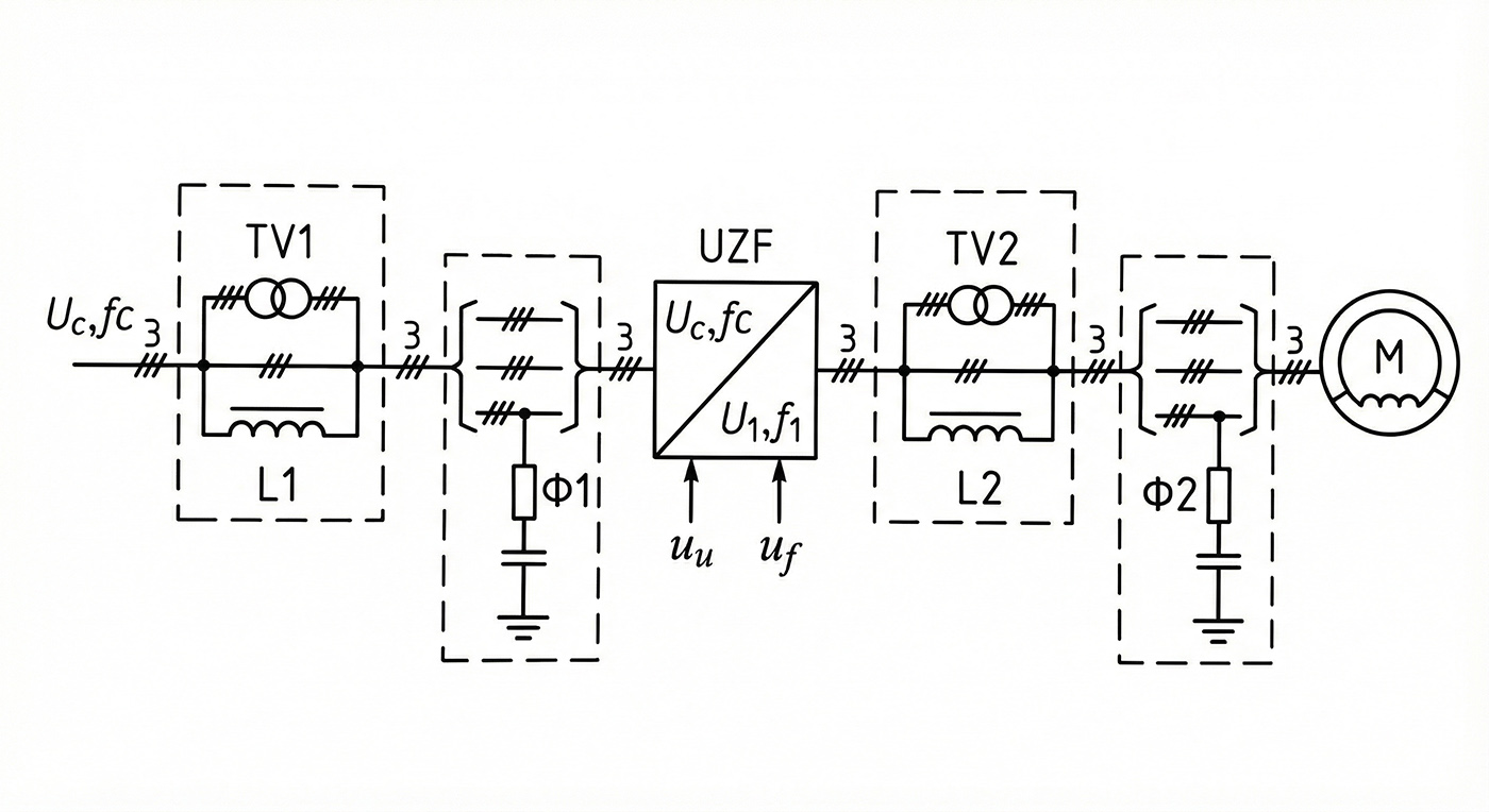Состав силовой части системы ПЧ-АД