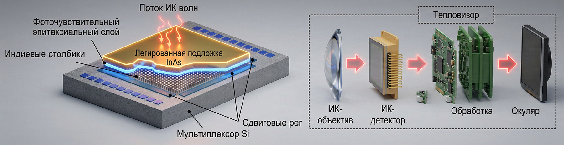 Схема устройства ИК-матрицы и принцип работы тепловизора