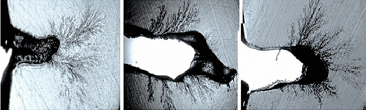 Пример обнаруженного дефекта: Водный триинг, перерастающий в электрическое дерево внутри изоляции муфты.