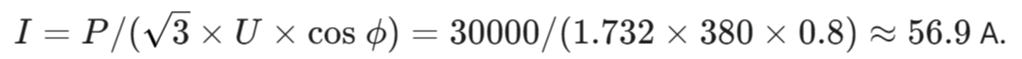 Формула расчета тока P / (sqrt(3) * U * cos phi)