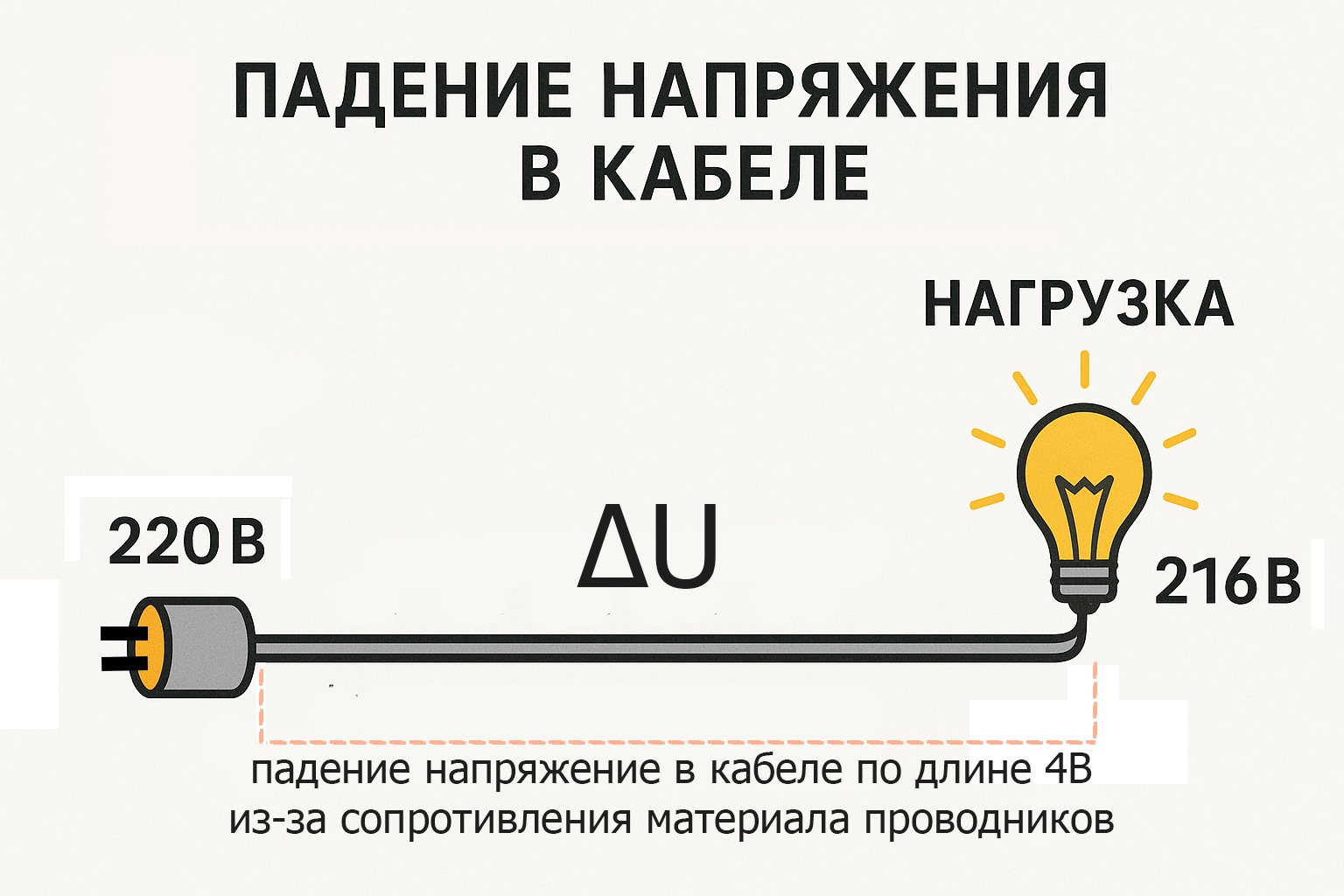 схема падения напряжения в кабеле по длине