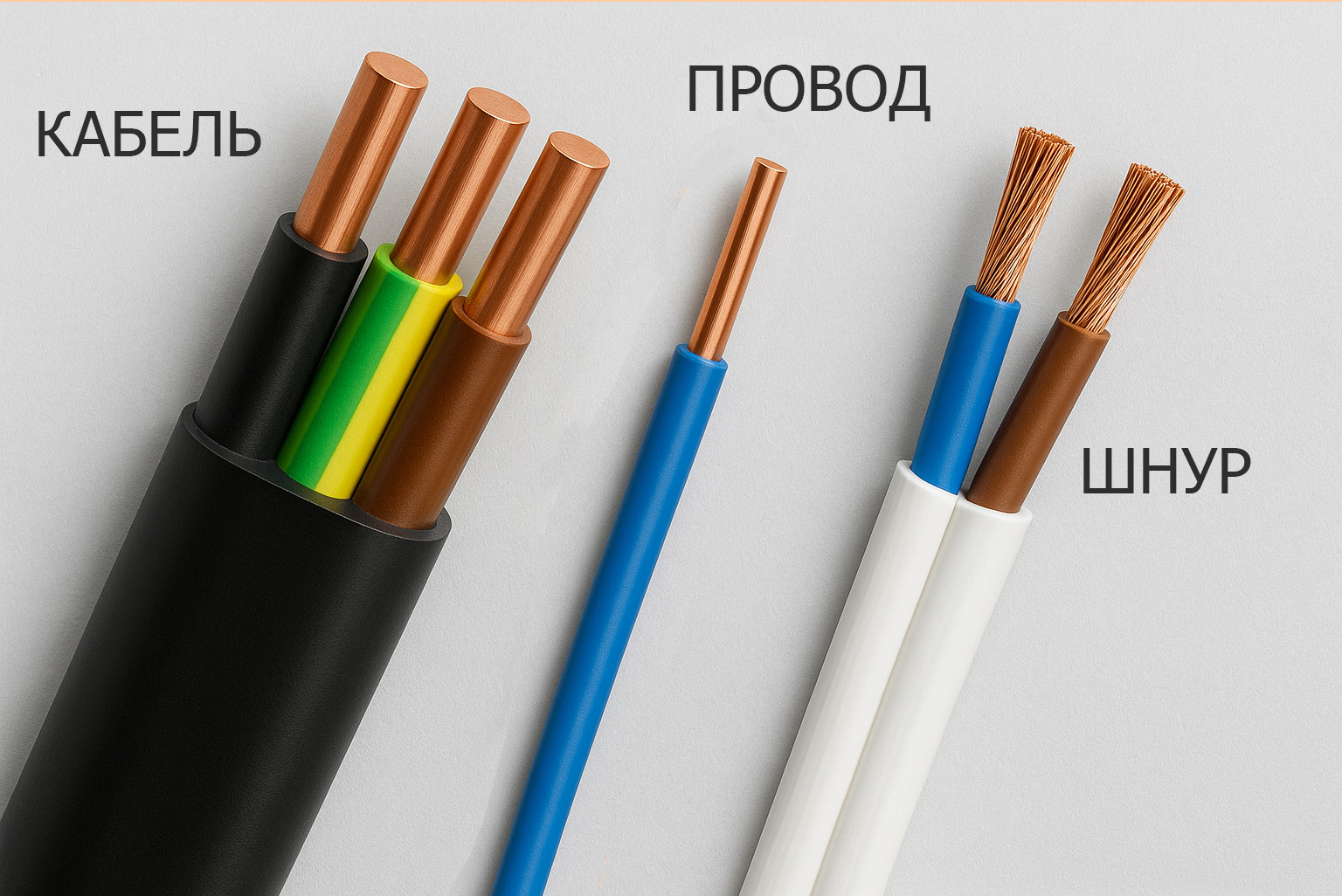 отличия кабеля, провода и шнура