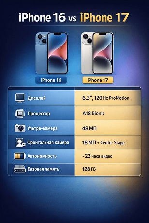 сравнение айфон 16 и 17