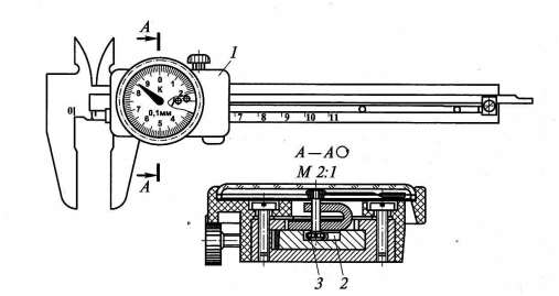Конструкция индикаторного штангенциркуля