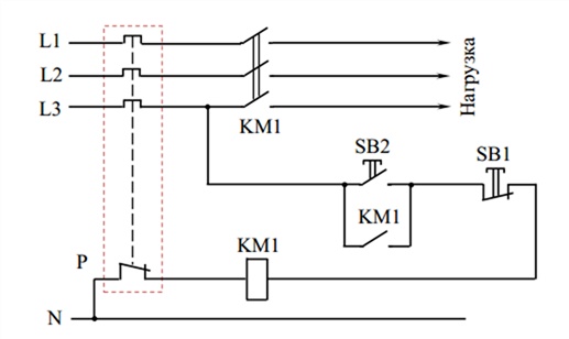 Принципиальная электронная схема подключения магнитного пускателя