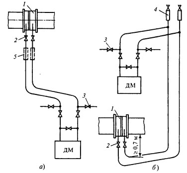 Схема соединительных линий при измерении расхода жидкости