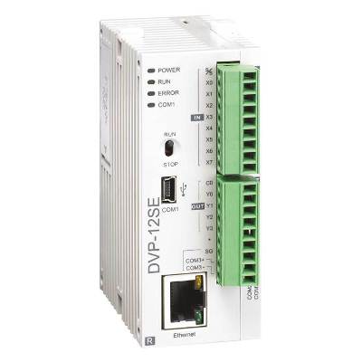 DVP12SE11R Контроллер, 8DI, 4DO (Relay), 24V DC Power, 2 шины расширения, USB, поддержка Modbus TCP и Ethernet/IP