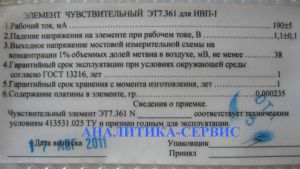 Чувствительные элементы ЭТ7.361 для газоанализатора ИВП