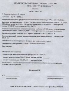 Чувствительные элементы ТТЧЭ-2 УХЛ4 к ЩИТ-2