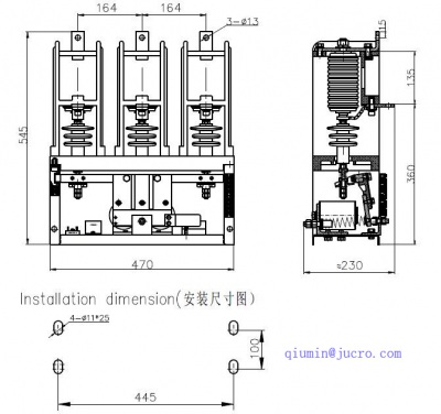 HVJ3 12 кВ вакуумный контактор 160А до 630А 1P к 5P