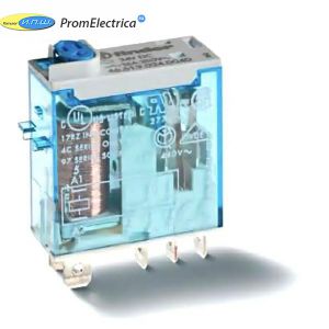 466190480074 Миниатюрные промышленные реле Втычные, Контакты AgNi, 1CO 16A, блокируемая кнопка Тест + Флаг-индикатор + двойной Светодиод Finder