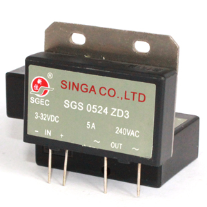 SGS0524ZD3 Однофазное твердотельное реле, 5А, 240VAC, для монтажа в плату, SINGA