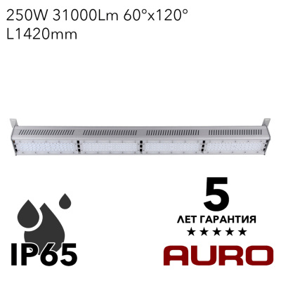 Складской светодиодный светильник с глубокой диаграммой AURO-OPTIMUS-250 (250W 31000Lm 1420mm IP65).