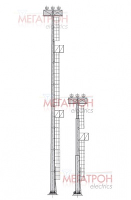 Антенные мачты освещения ВМОНТ-16,18,20,25,30 трубчатые со стационарной короной и трапом наружного доступа