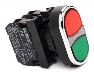 Кнопки нажимные сдвоенные Ф22мм. красно-зеленая выступающая с блок-контактом подсветки Ba9S без лампы (1НО+1НЗ) 	B132K21KY	7,79 EUR