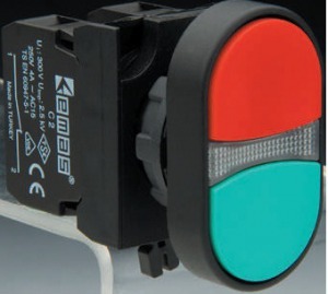 Кнопки нажимные сдвоенные EMAS красно-зеленая (1НО+1НЗ)