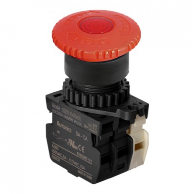 S2ER-E4RABD Кнопка грибовидная с подсветкой, головка Ø 40 мм, LED 12-24VAC/DC, цвет красный, Autonics