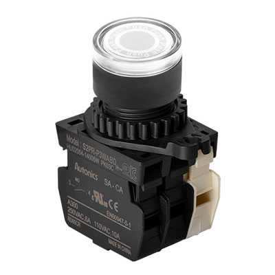S2PR-P3WABL Кнопка нажатия круглая с подсветкой, LED 110-220VAC, цвет белый, Autonics