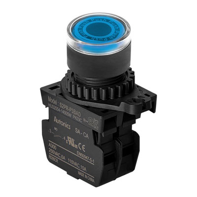 S2PR-P3BAD Кнопка нажатия круглая с подсветкой, LED 12-24VAC/DC, цвет синий, Autonics