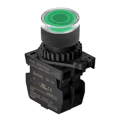 S2PR-P3GAL Кнопка нажатия круглая с подсветкой, LED 110-220VAC, цвет зеленый, Autonics