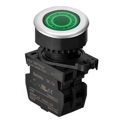 S3PF-P3GAD Кнопка нажатия с подсветкой, LED 12-24VAC/DC, цвет зеленый, Autonics