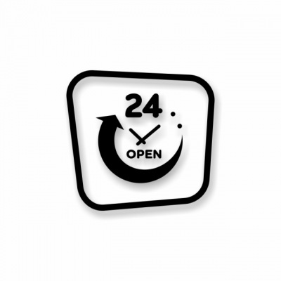 Наклейка «24 open».  Открыто 24 часа.
