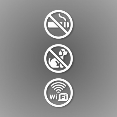 Наклейка “Запрещен вход с животными. Курение запрещено. Wi-Fi