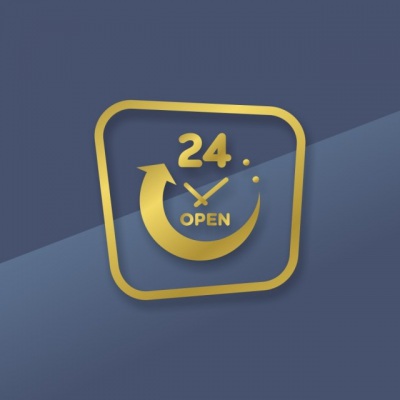 Наклейка «24 open». Открыто 24 часа.