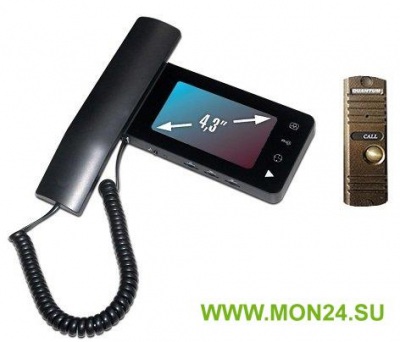 QM-434C_SET1 (черный)+Выз. панель (бронза) Монитор видеодомофона цветной