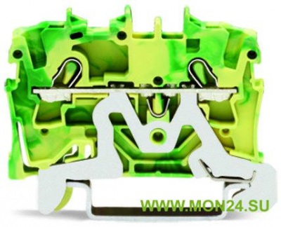 WAGO 2002-1207, клемма 2-х проводная с заземлением Клемма с заземлением на DIN рейку